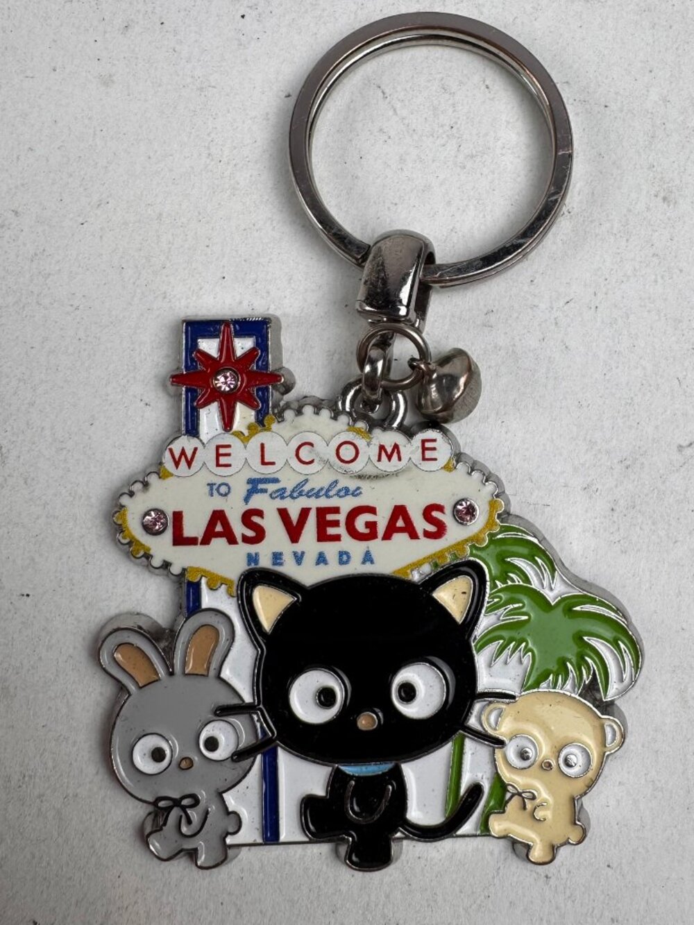 sanrio chococat welcome to las vegas metal keychain with bell 2023